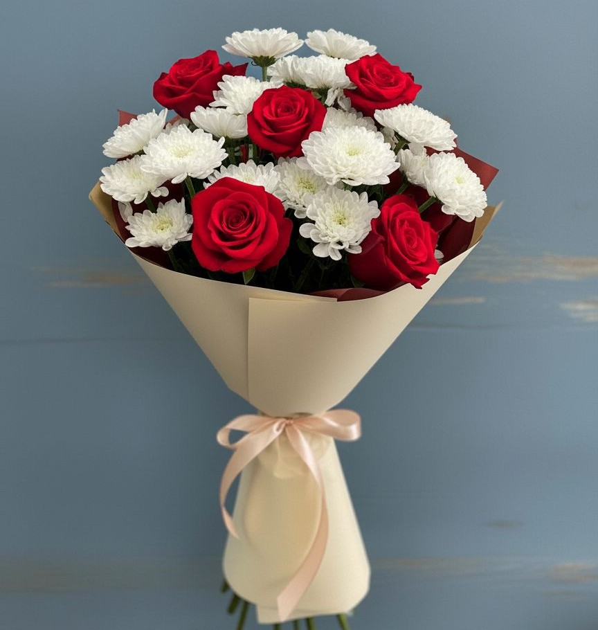 Букет цветов из: Розы и Хризантемы в Знаменке