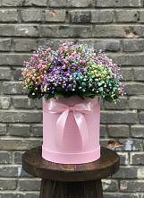 Цветочная композиция из Гипсофила и Розы в шляпной коробке в Знаменке