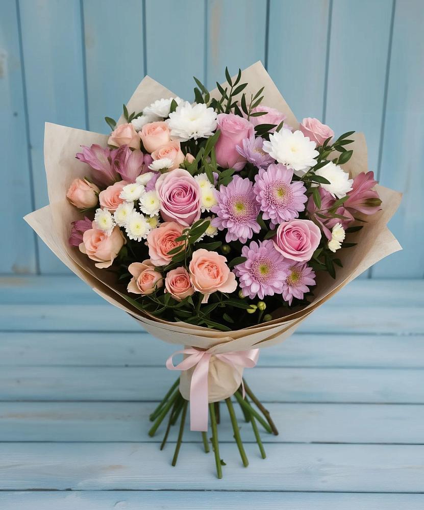 Букет цветов из: Хризантемы, Розы и Альстромерии в Знаменке