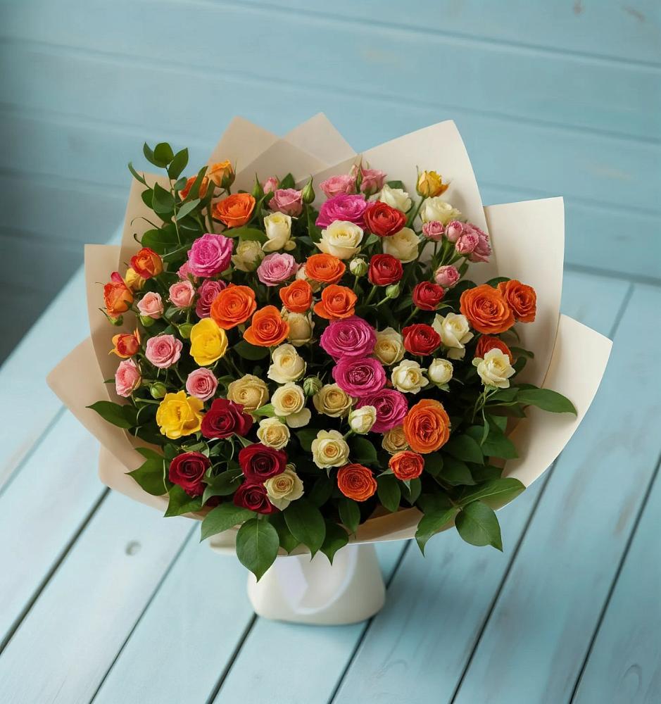 Букет Микс из разноцветных кустовых роз в Знаменке
