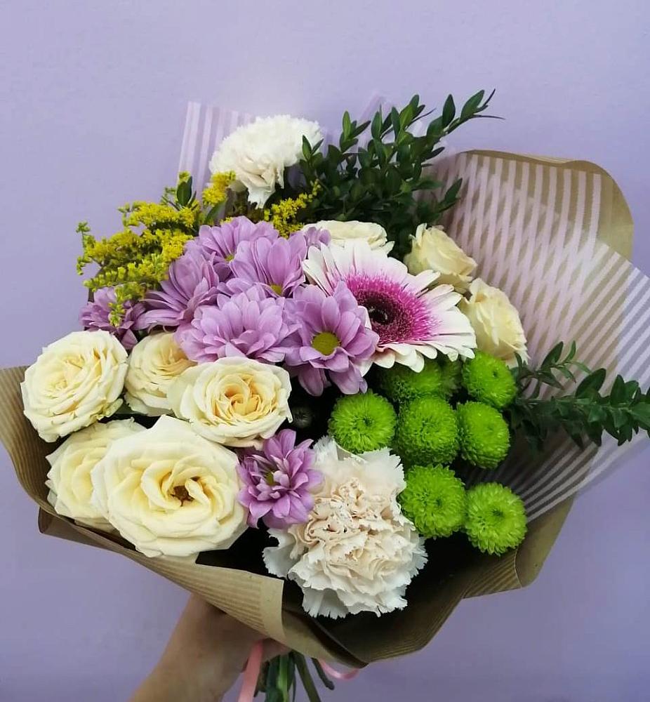 Букет цветов из: Хризантемы, Розы, Гвоздики и Герберы в Знаменке